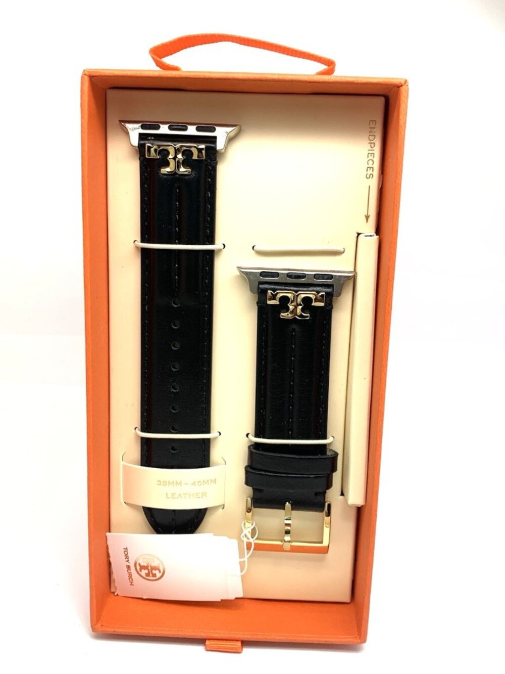 Tory Burch Apple Watch Band Case Size 38-45mm Black Leather Strap TBS0107E